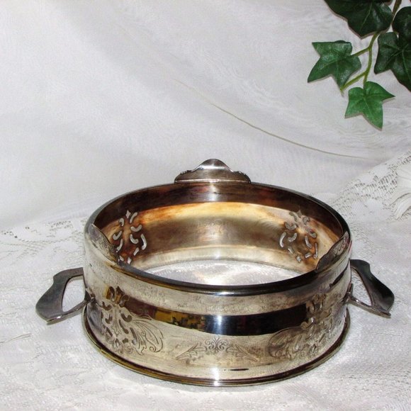 Vintage Silver Plate Casserole Dish Holder Carrier & Fire King Glass Liner - Picture 6 of 10